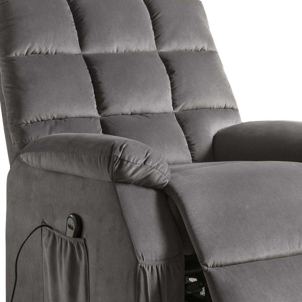 Gray Velvet Power Heated Massage Recliner - 34-inch
