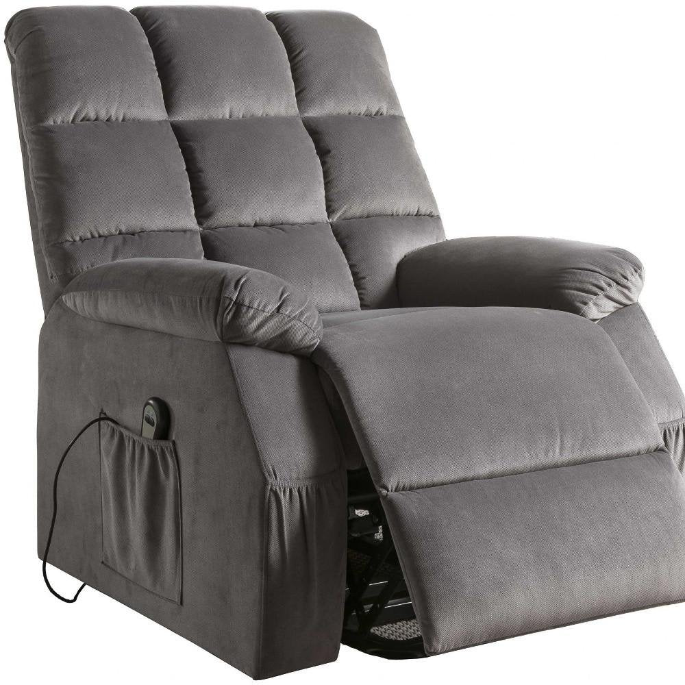 Gray Velvet Power Heated Massage Recliner - 34-inch