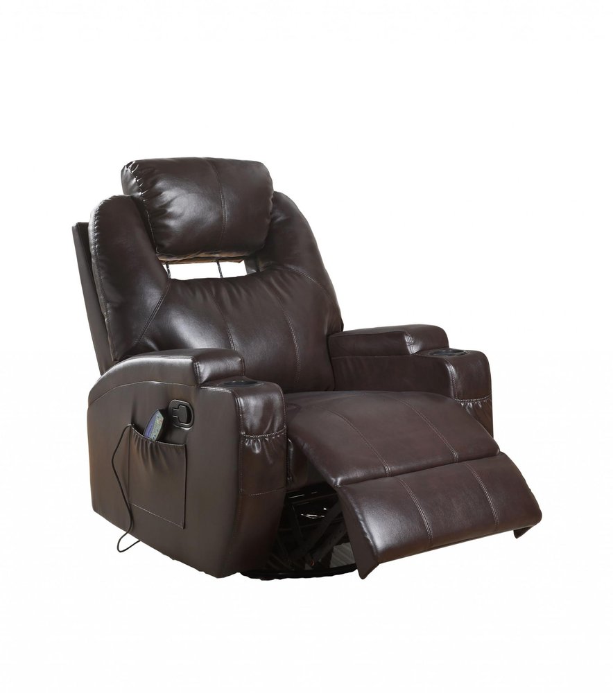 Brown Faux Leather Heated Massage Home Theater Recliner - 34-inch