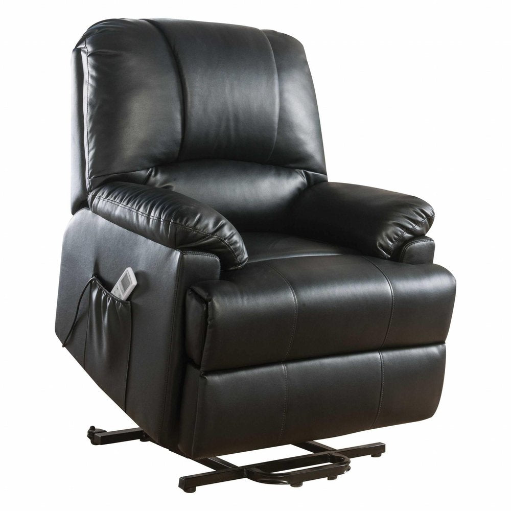 Black Faux Leather Power Massage Lift Assist Recliner - 34-inch
