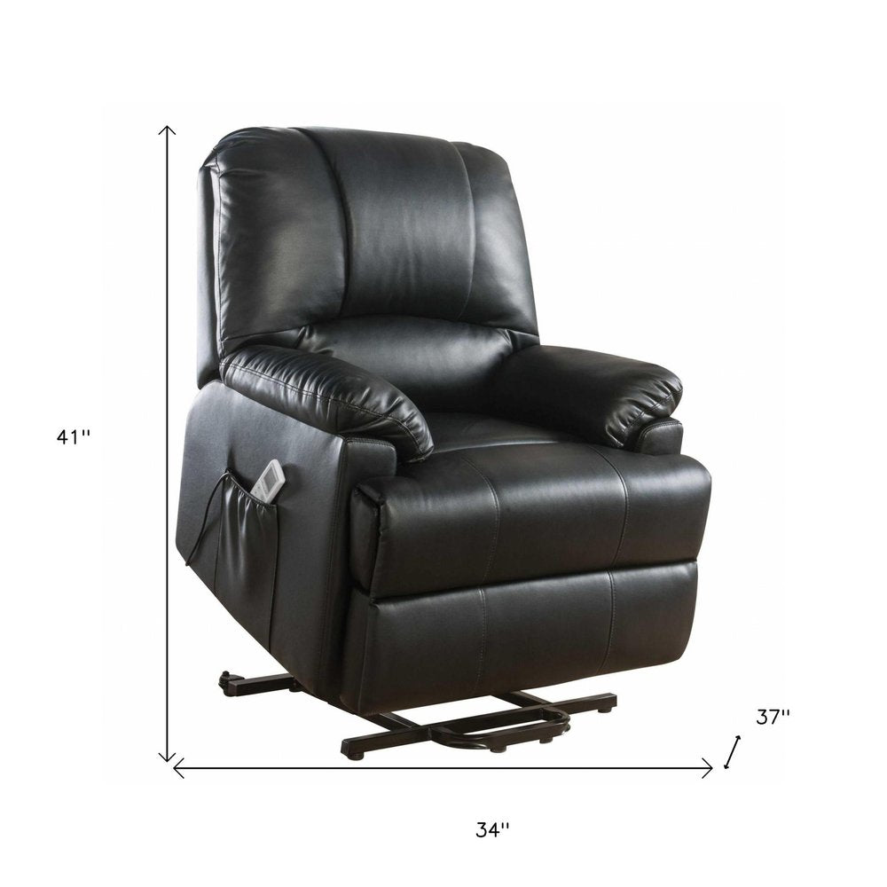 Black Faux Leather Power Massage Lift Assist Recliner - 34-inch