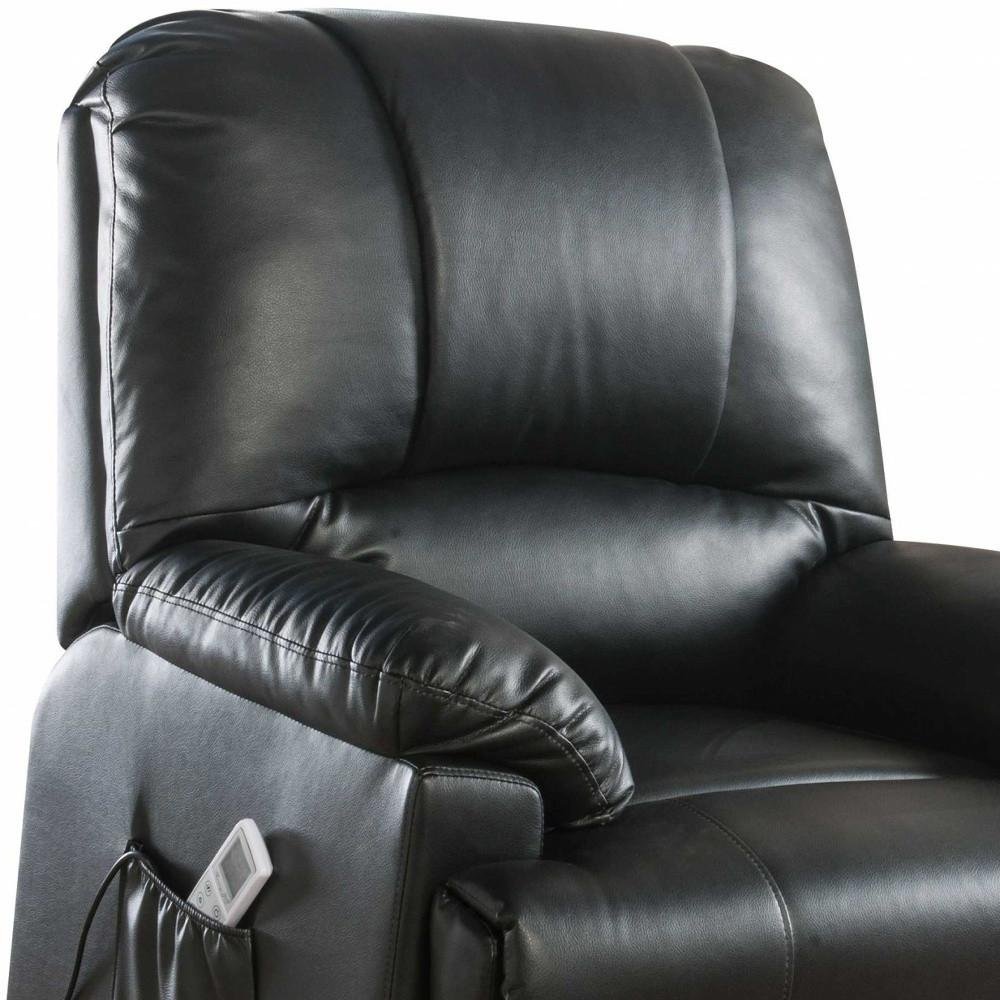 Black Faux Leather Power Massage Lift Assist Recliner - 34-inch