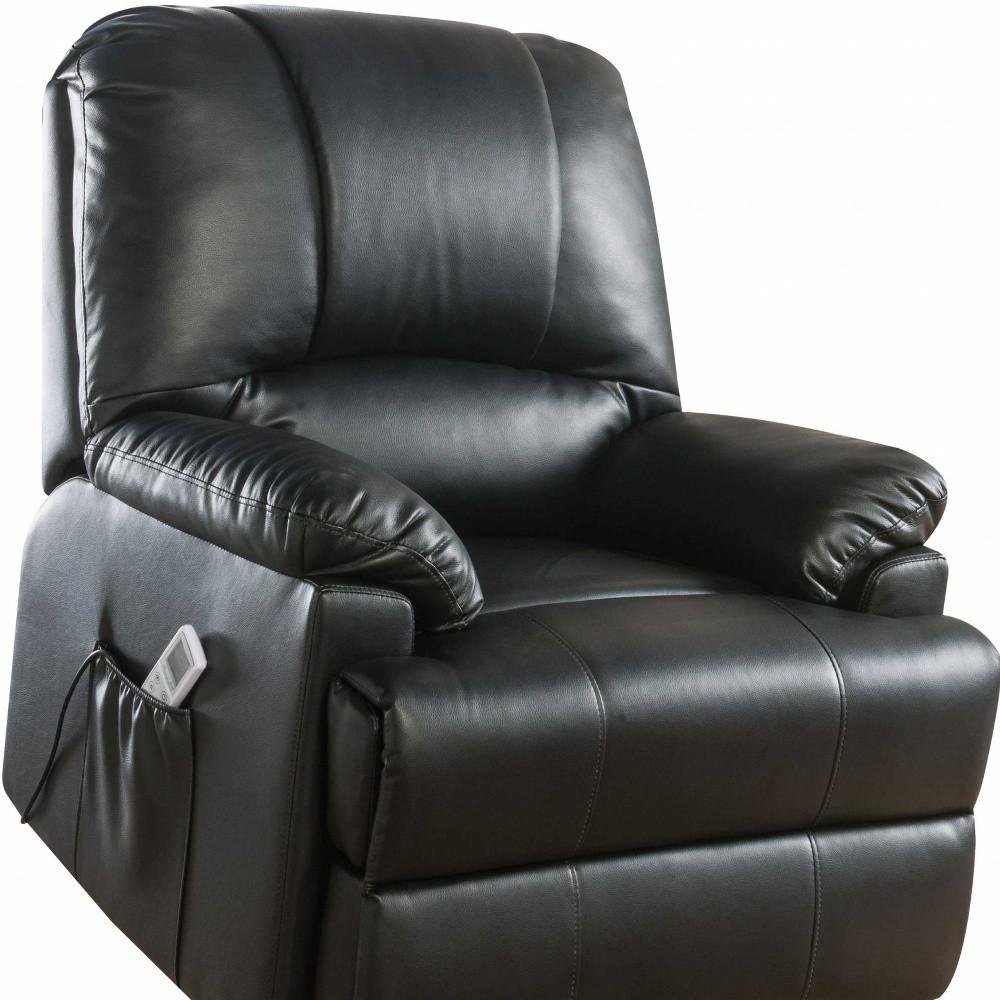 Black Faux Leather Power Massage Lift Assist Recliner - 34-inch