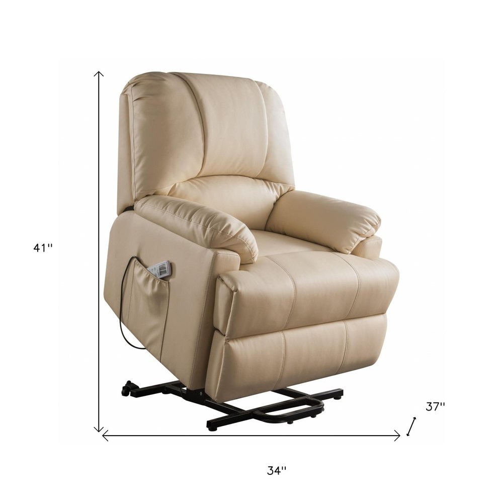 Black Faux Leather Power Massage Lift Assist Recliner - 34-inch