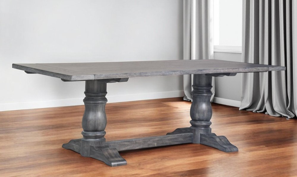 Light Gray and Gray Solid Wood Trestle Base Dining Table - 88-inch