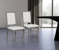 Set of Two Cream and Gray Upholstered Linen Dining Side Chairs