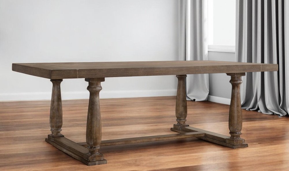 Light Gray and Gray Solid Wood Trestle Base Dining Table - 88-inch