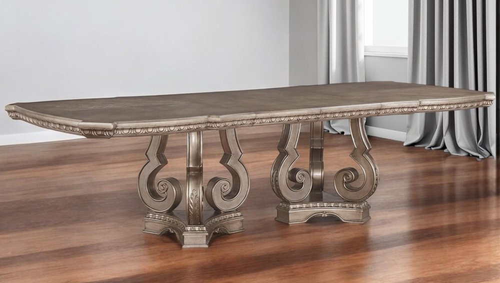 Champagne Solid Wood Double Pedestal Base Dining Table - 76-inch