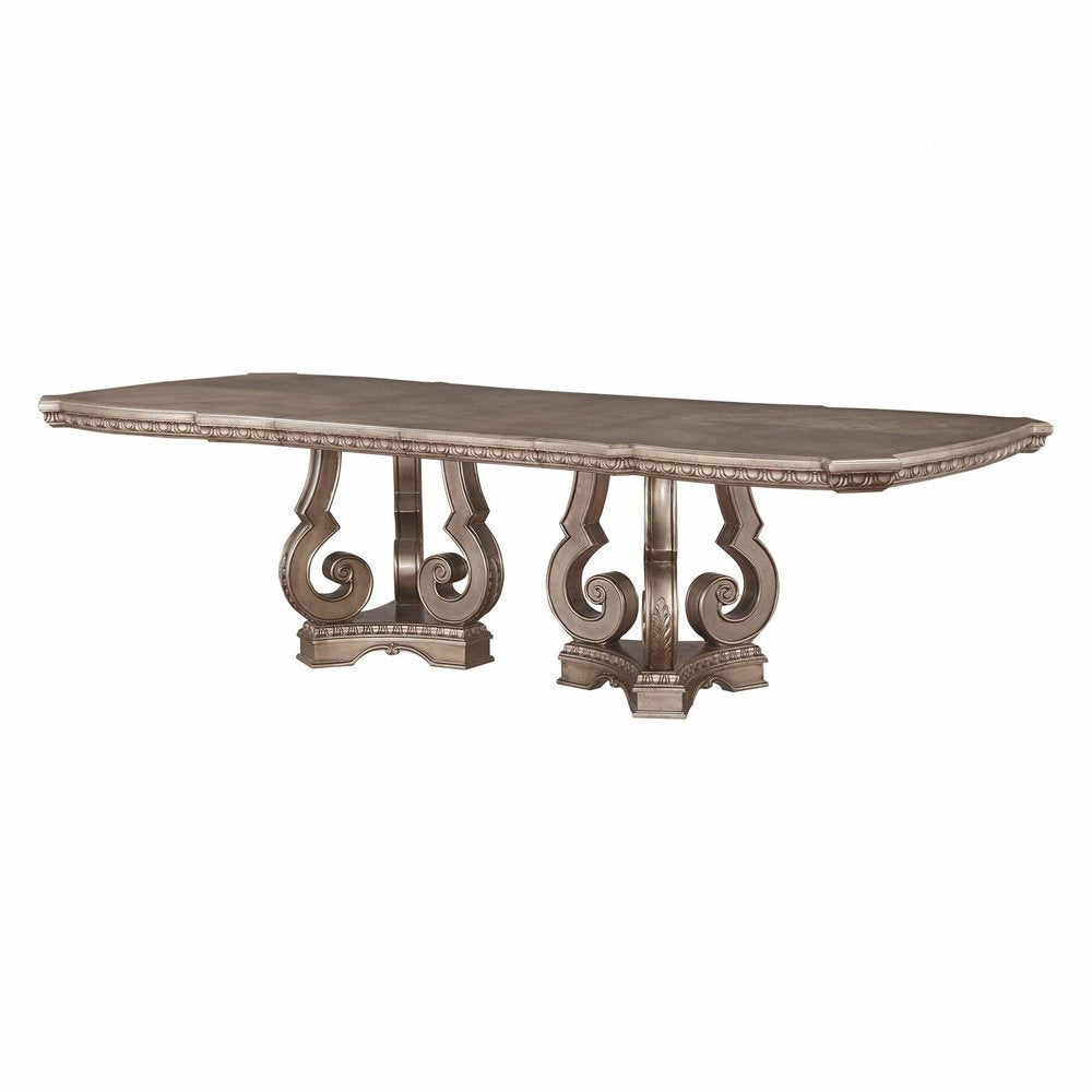 Champagne Solid Wood Double Pedestal Base Dining Table - 76-inch