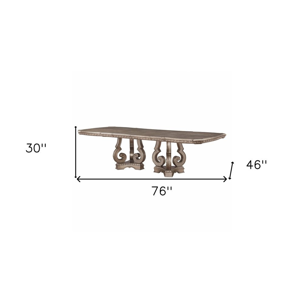 Champagne Solid Wood Double Pedestal Base Dining Table - 76-inch