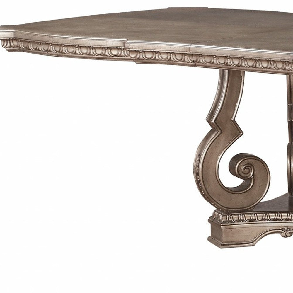 Champagne Solid Wood Double Pedestal Base Dining Table - 76-inch