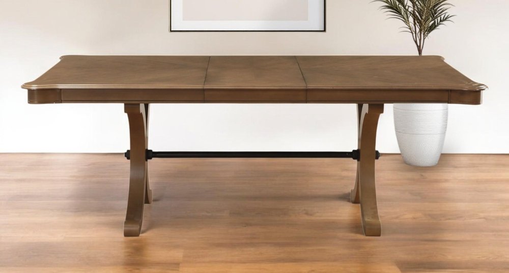 Brown Solid Wood Removable Leaf Trestle Base Dining Table - 64-inch