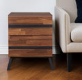 Black and Brown Wood and Iron End Table with Two Drawers - 23-inch