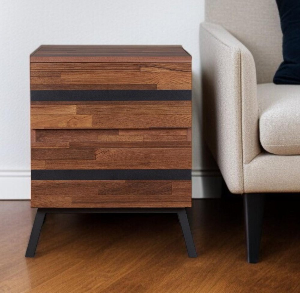Black and Brown Wood and Iron End Table with Two Drawers - 23-inch
