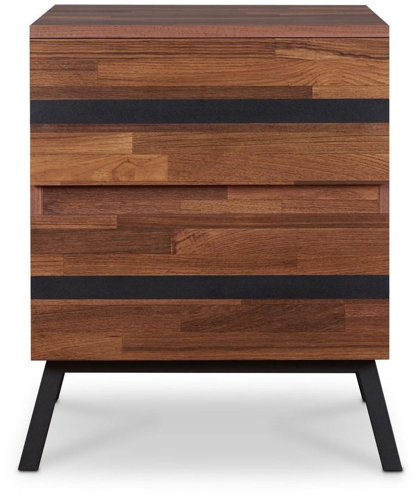 Black and Brown Wood and Iron End Table with Two Drawers - 23-inch