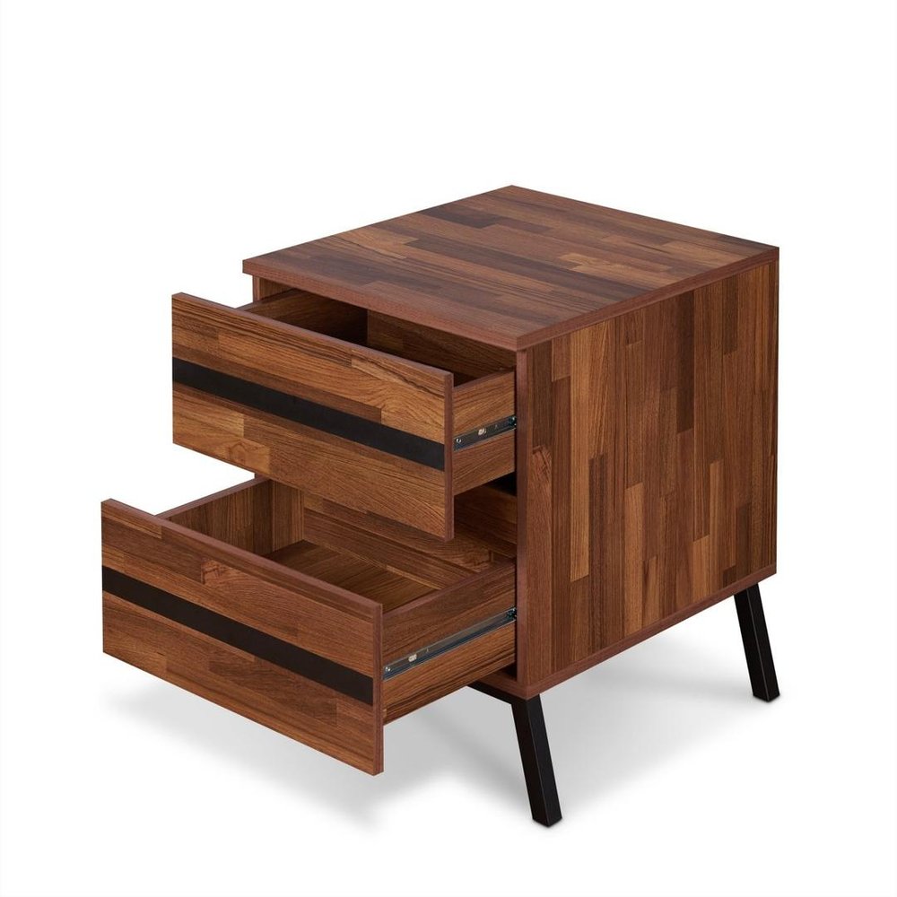 Black and Brown Wood and Iron End Table with Two Drawers - 23-inch
