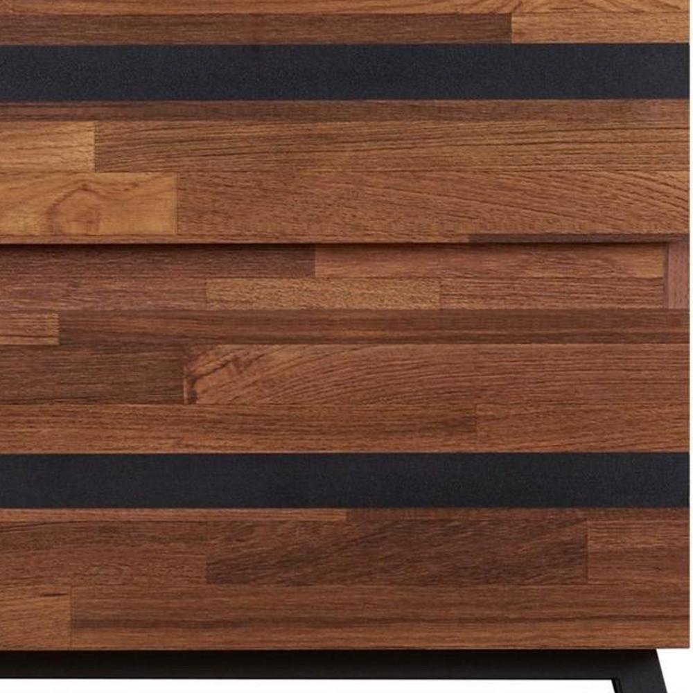 Black and Brown Wood and Iron End Table with Two Drawers - 23-inch
