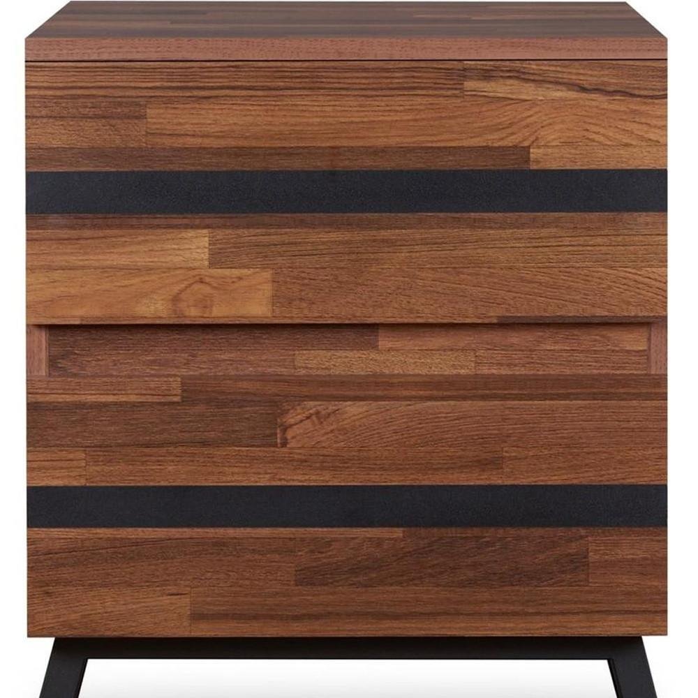 Black and Brown Wood and Iron End Table with Two Drawers - 23-inch