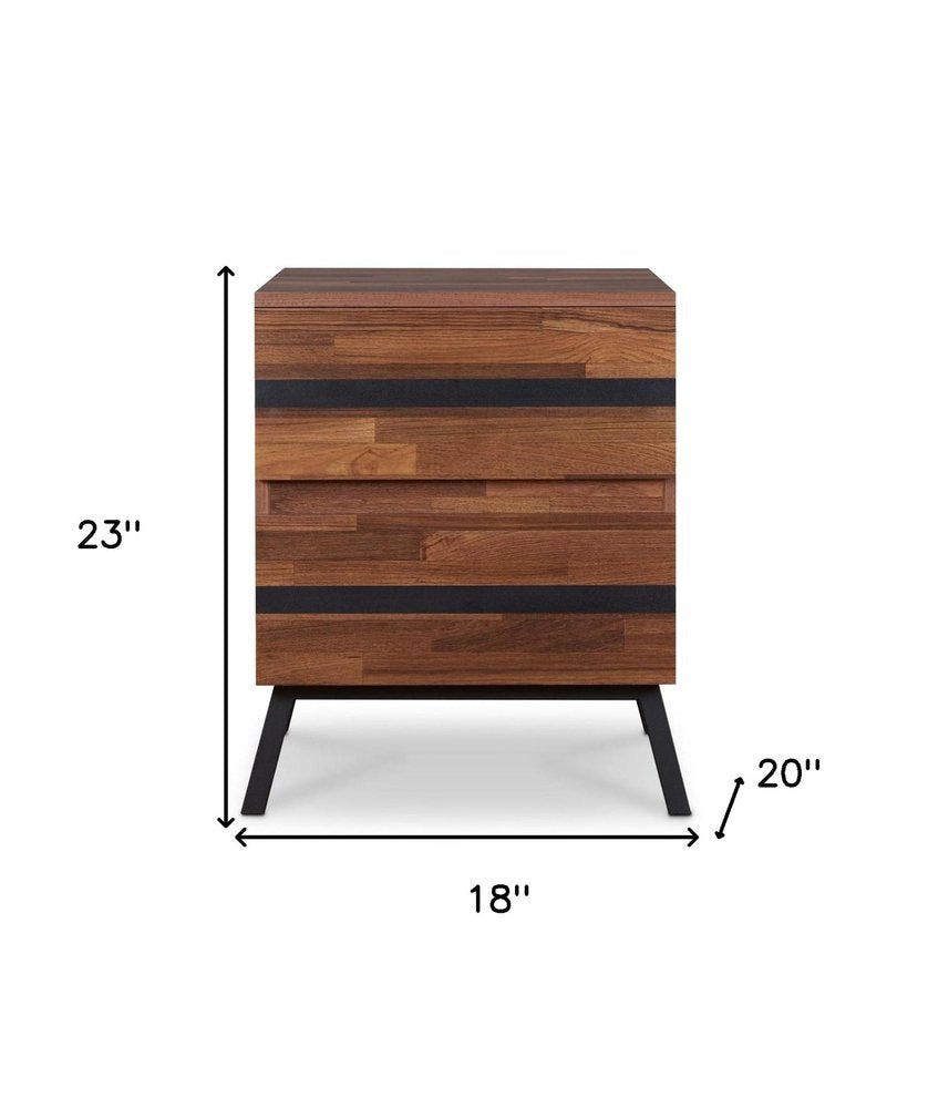 Black and Brown Wood and Iron End Table with Two Drawers - 23-inch
