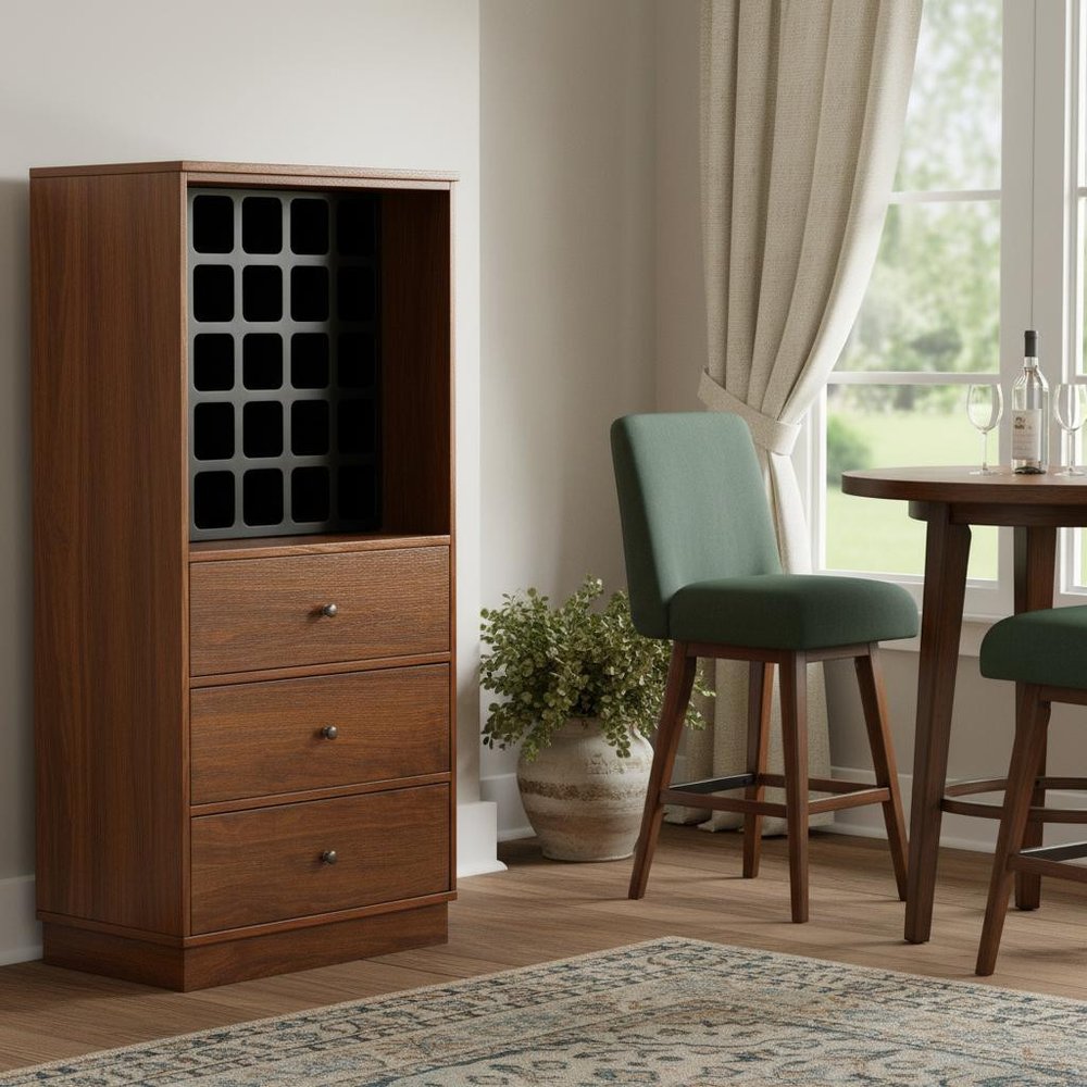 Brown and Black Wood Bar Cabinet with Three Drawers - 52-inch