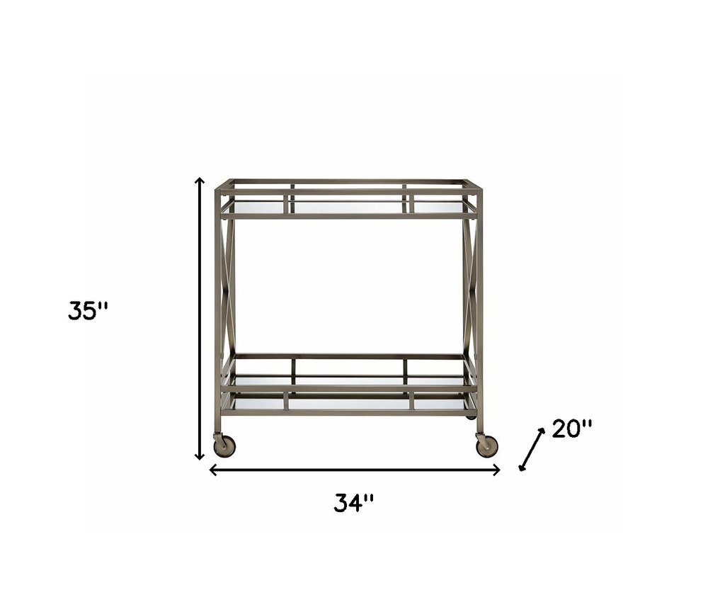 Antique Brass Metal Serving Cart - 34 X 20 X 35-inch