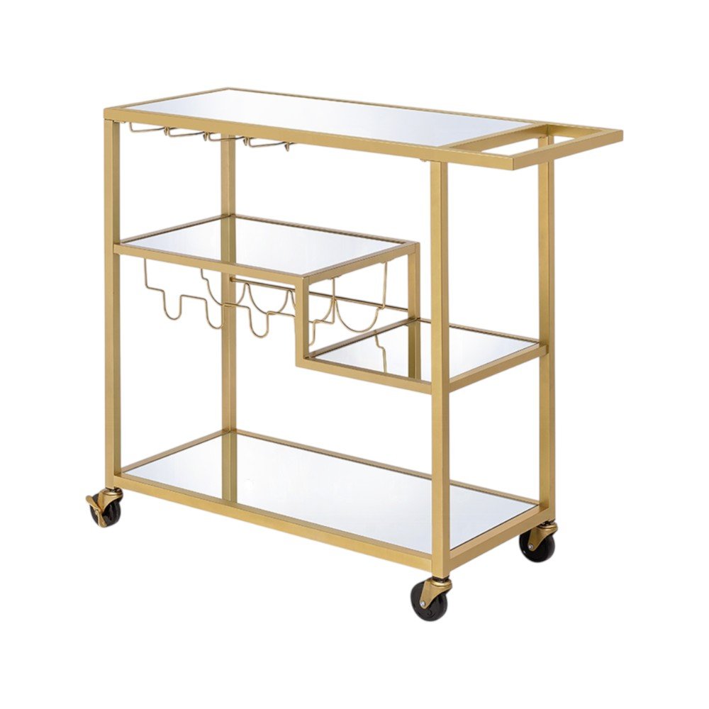 Clear and Gold Glass and Iron Rolling Prep Table - 40-inch