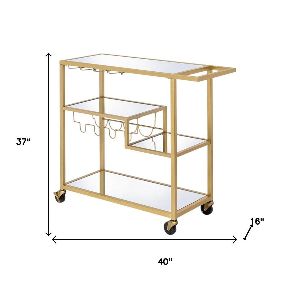 Clear and Gold Glass and Iron Rolling Prep Table - 40-inch