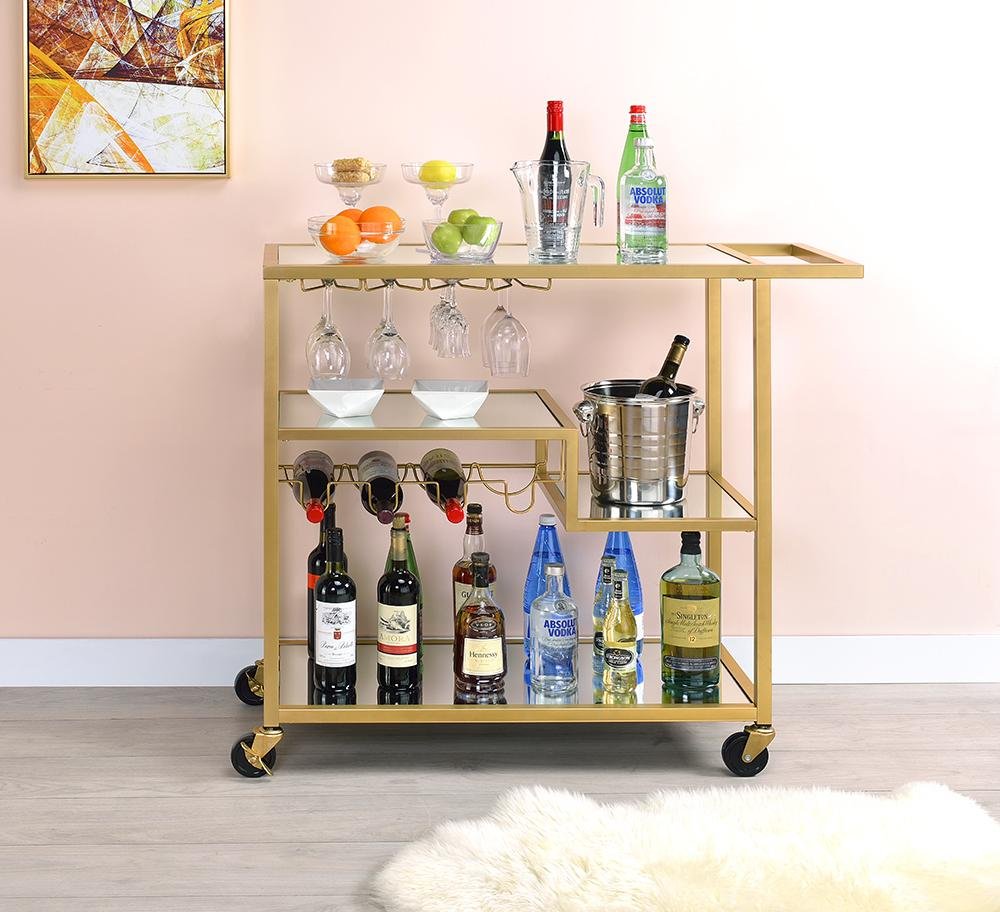 Clear and Gold Glass and Iron Rolling Prep Table - 40-inch
