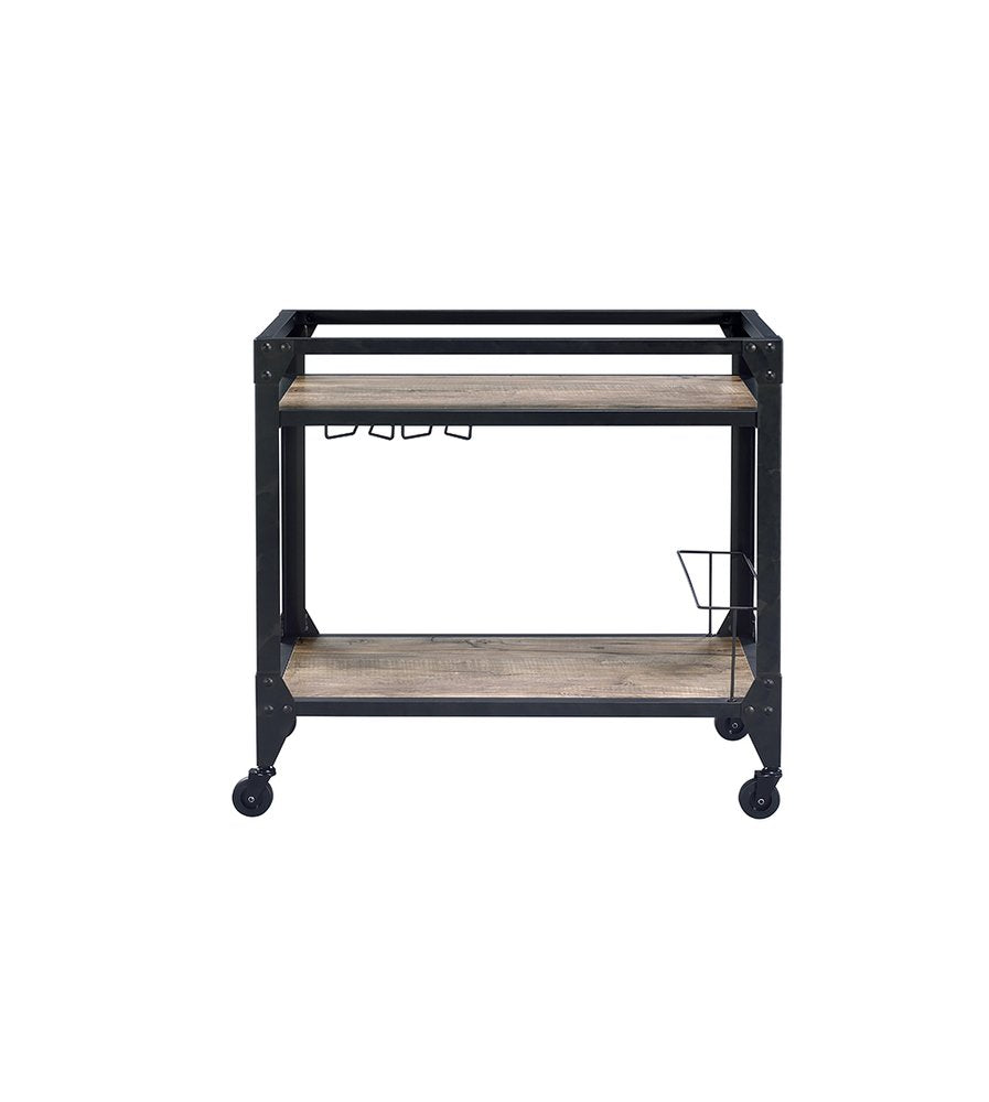 Black and Natural 32 Rolling Prep Table with Storage