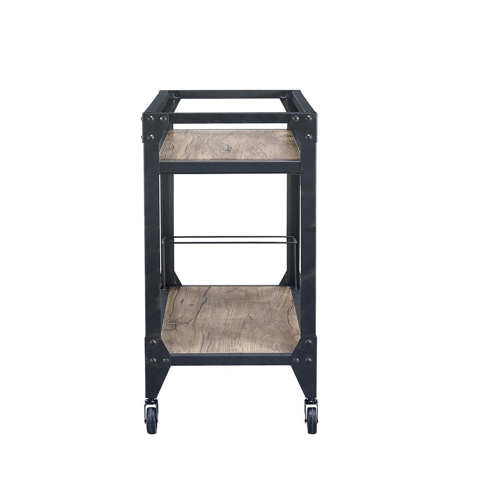 Black and Natural 32 Rolling Prep Table with Storage