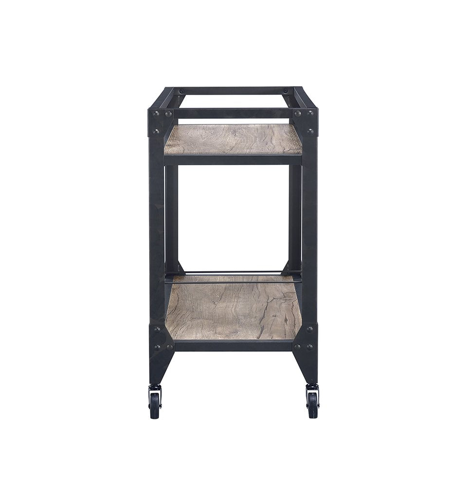Black and Natural 32 Rolling Prep Table with Storage