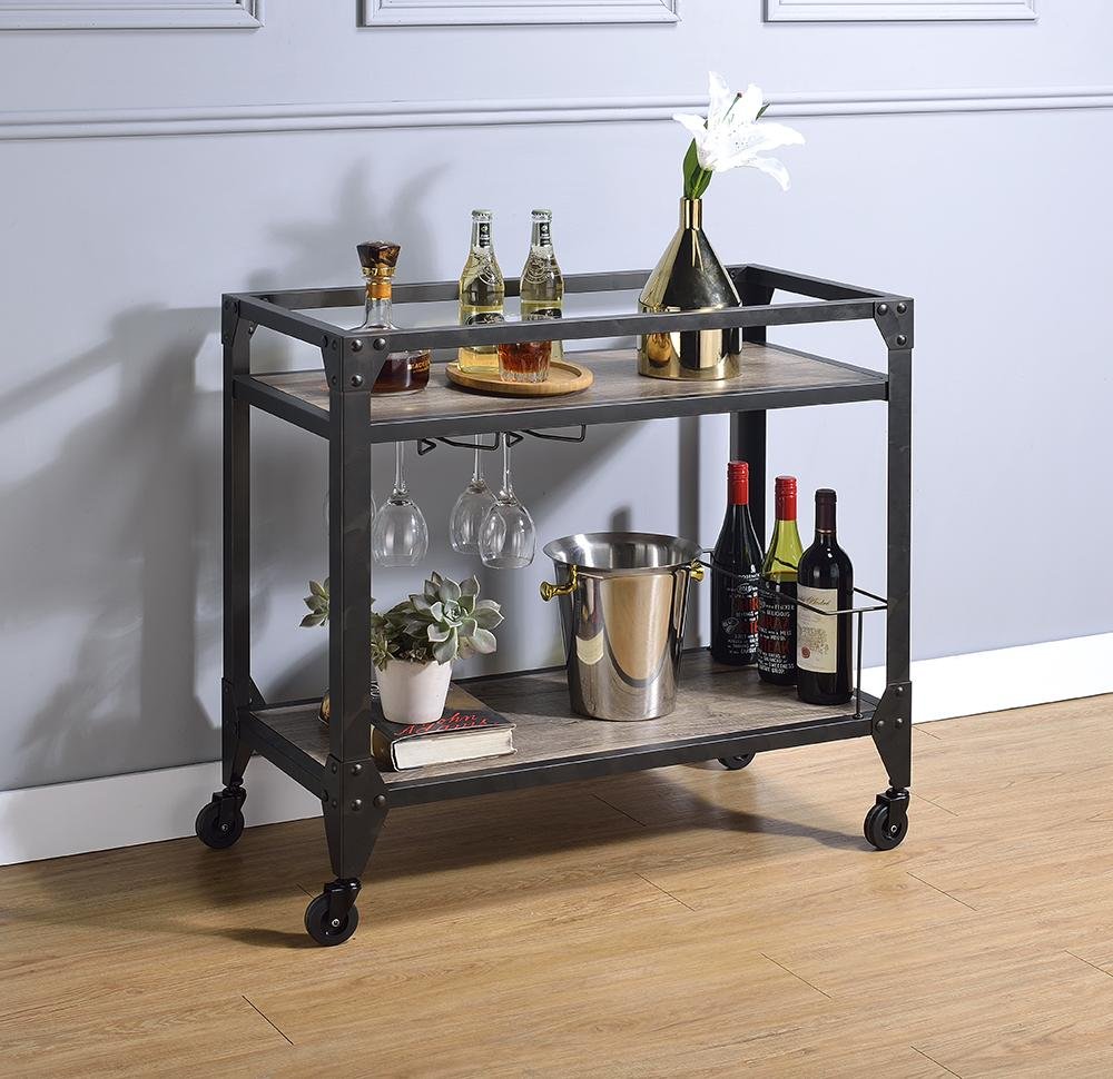 Black and Natural 32 Rolling Prep Table with Storage