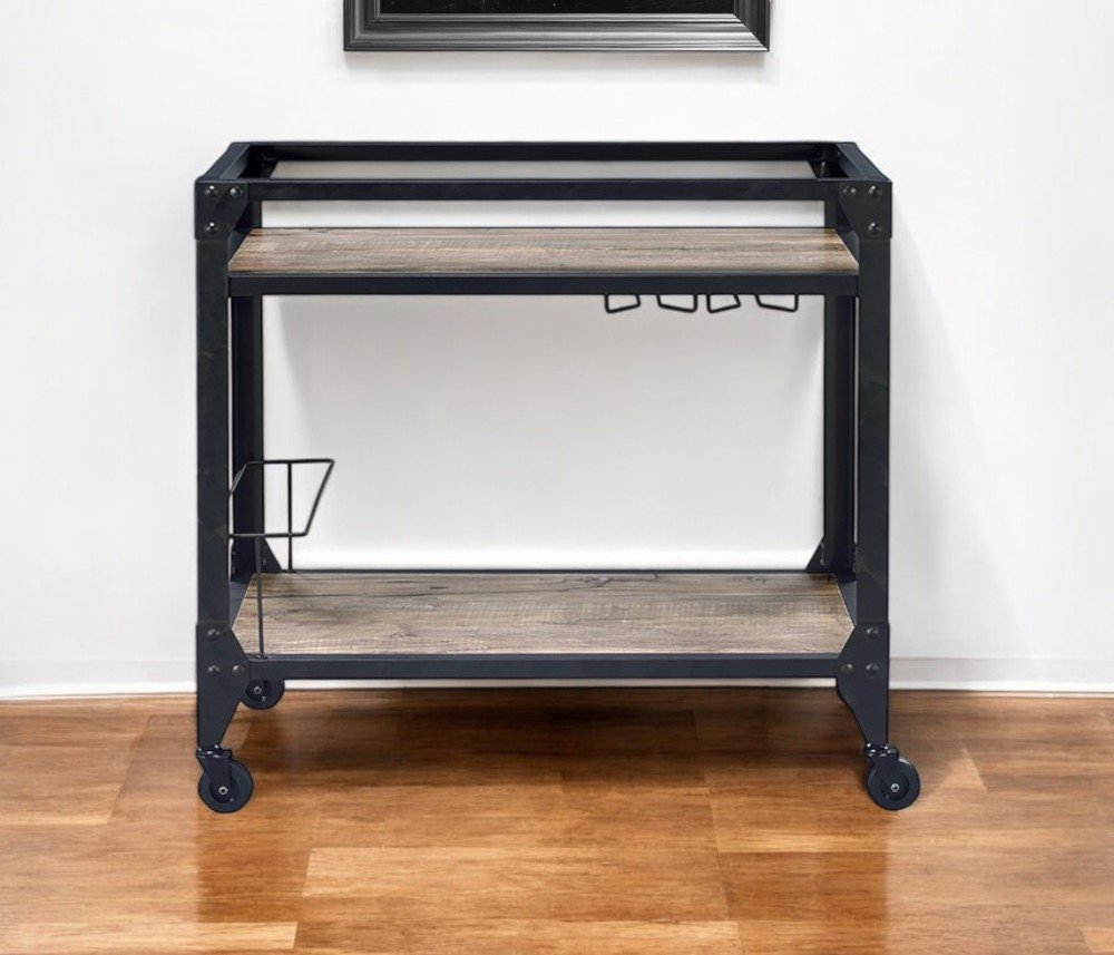 Black and Natural 32 Rolling Prep Table with Storage