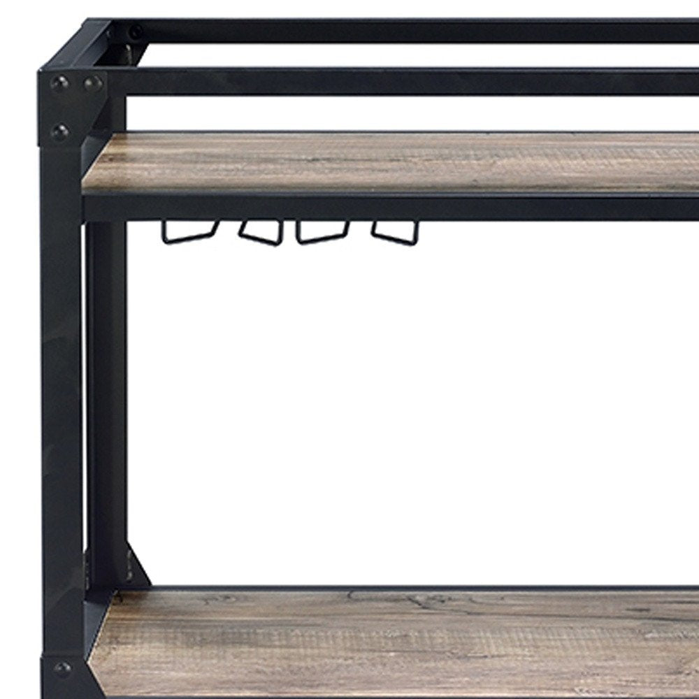 Black and Natural 32 Rolling Prep Table with Storage