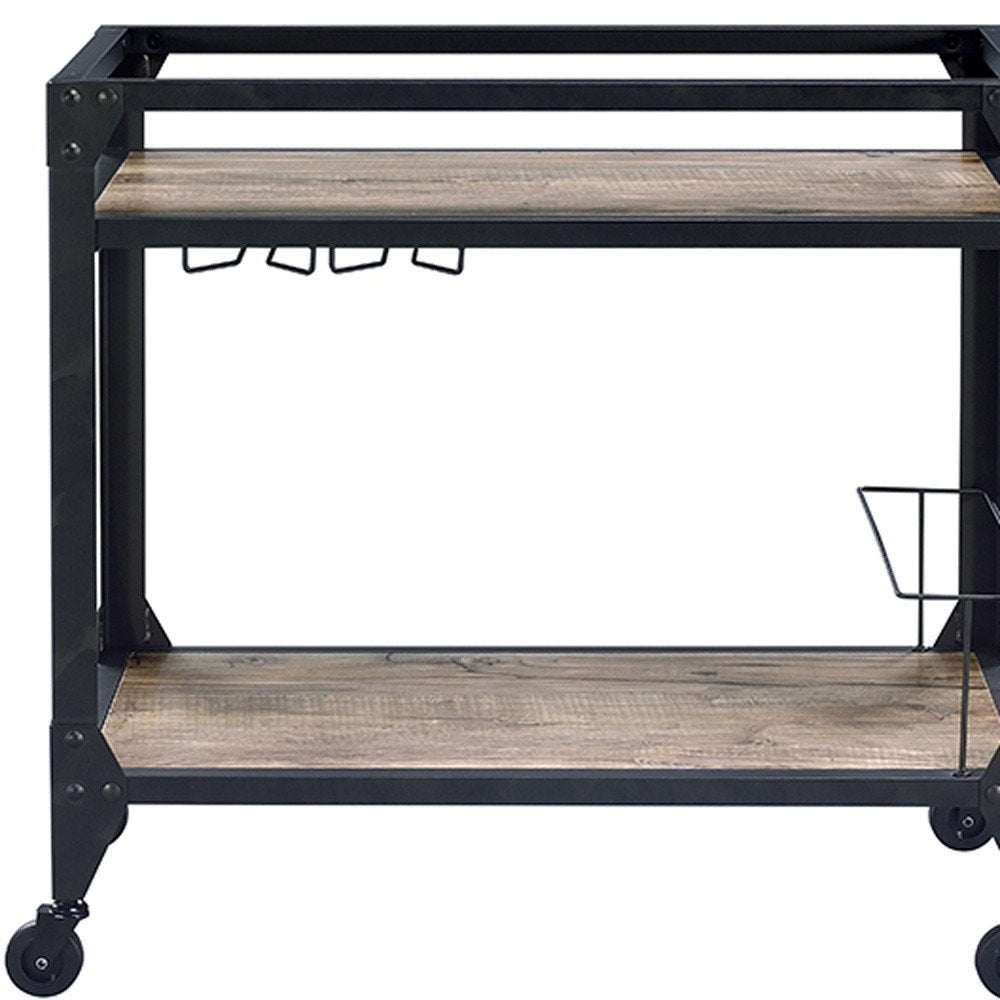 Black and Natural 32 Rolling Prep Table with Storage