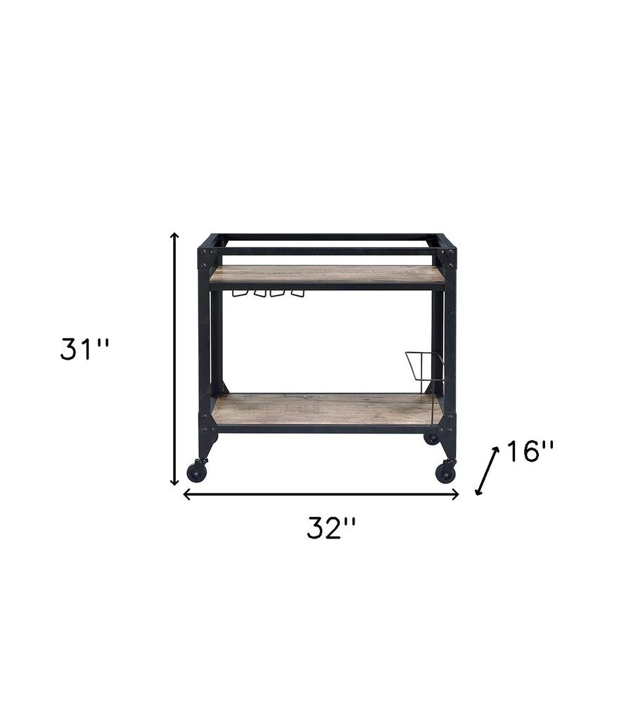 Black and Natural 32 Rolling Prep Table with Storage