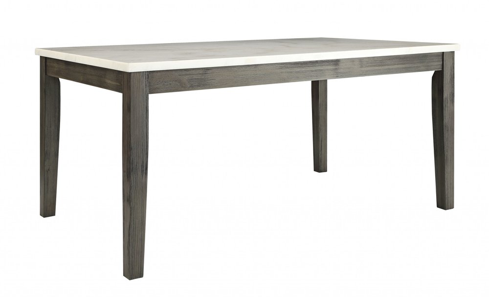White and Gray Marble and Solid Wood Dining Table - 64-inch