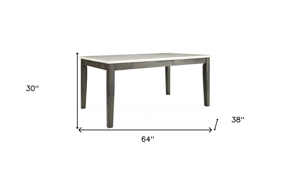 White and Gray Marble and Solid Wood Dining Table - 64-inch