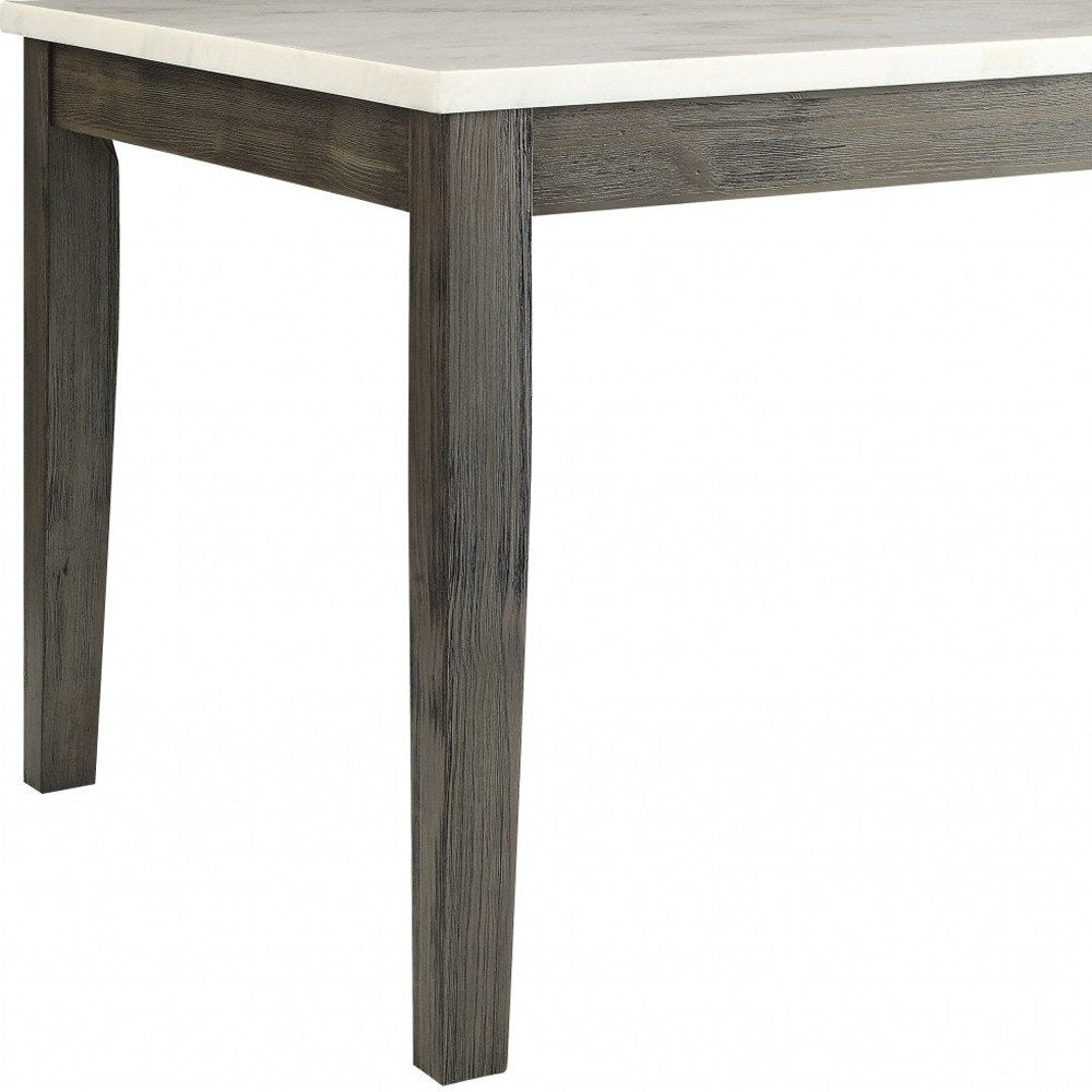 White and Gray Marble and Solid Wood Dining Table - 64-inch