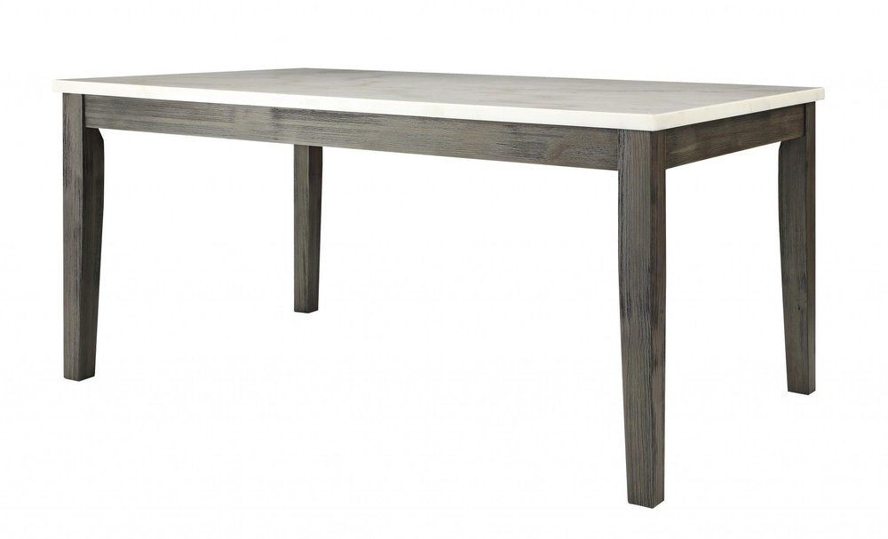 White and Gray Marble and Solid Wood Dining Table - 64-inch