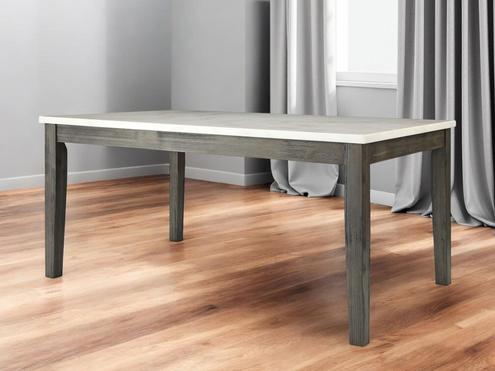 White and Gray Marble and Solid Wood Dining Table - 64-inch