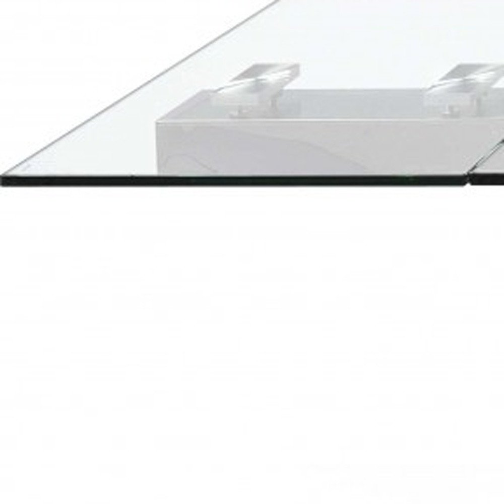 Clear and Silver Glass and Stainless Steel Self-Storing Leaf Dining Table