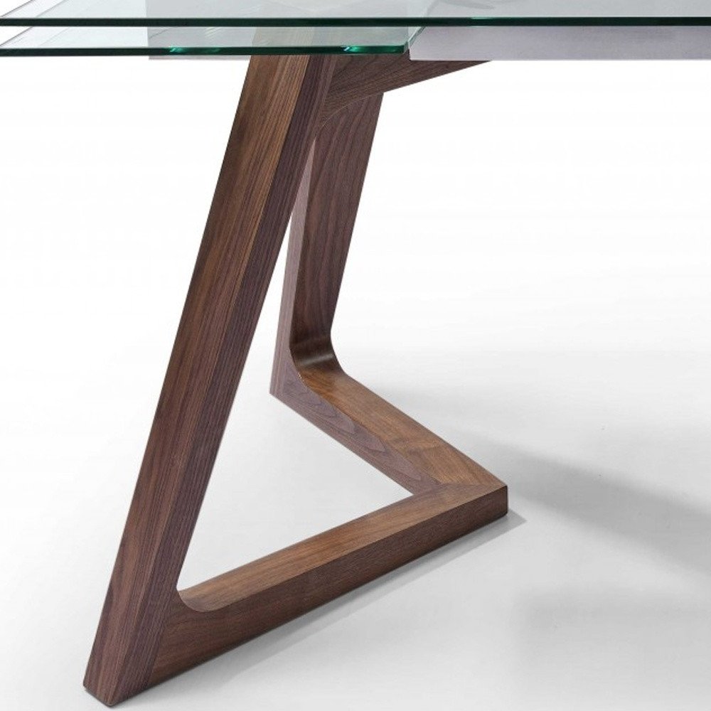 Clear and Brown Glass and Solid Wood Self-Storing Leaf Dining Table - 63-inch