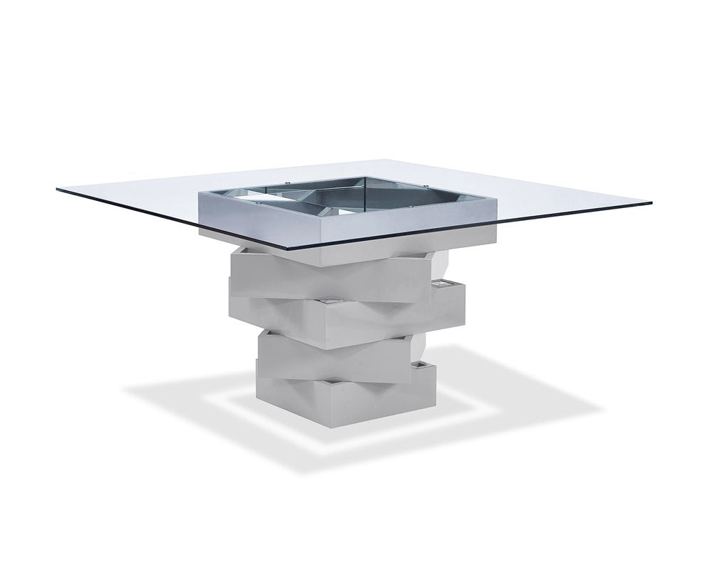 Clear and Gray Square Glass and Solid Wood Pedestal Base Dining Table - 59-inch