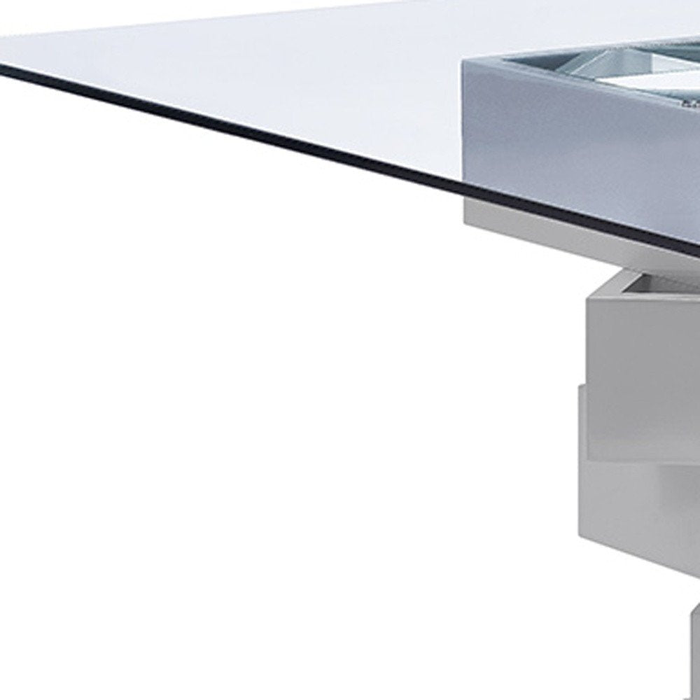 Clear and Gray Square Glass and Solid Wood Pedestal Base Dining Table - 59-inch