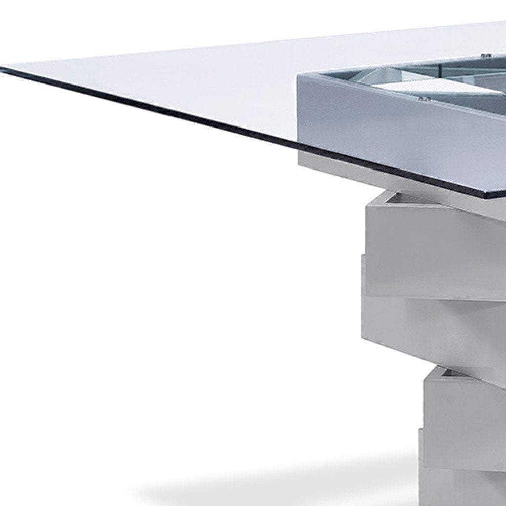 Clear and Gray Square Glass and Solid Wood Pedestal Base Dining Table - 59-inch