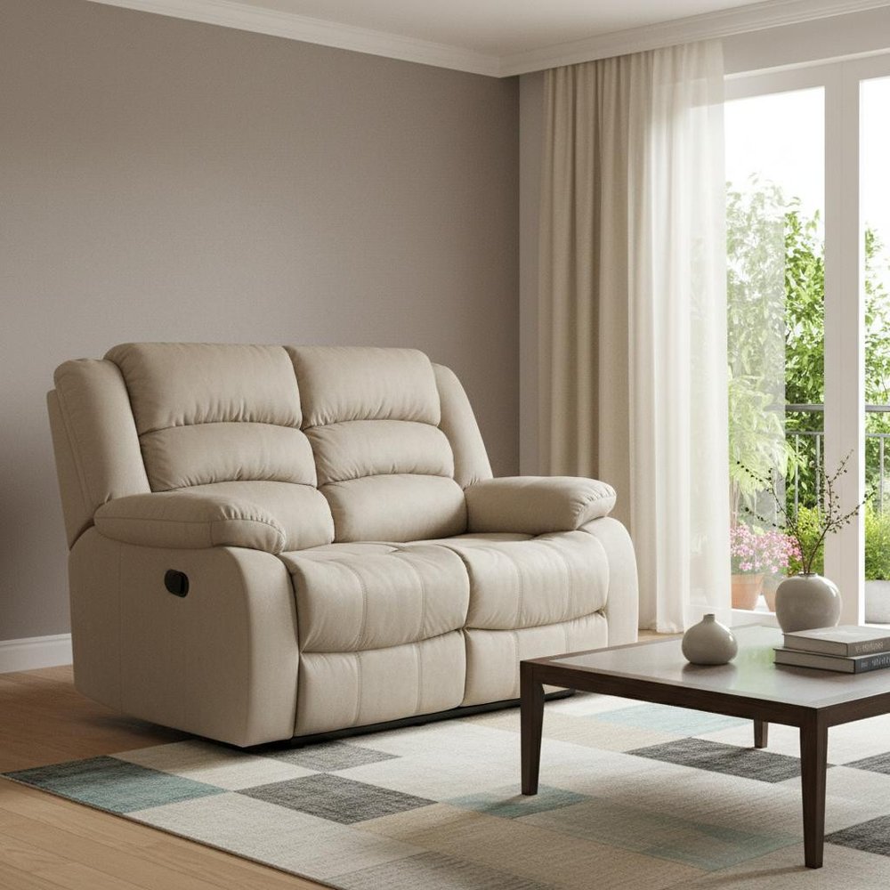 Beige Microfiber Manual Reclining Loveseat - 60-inch