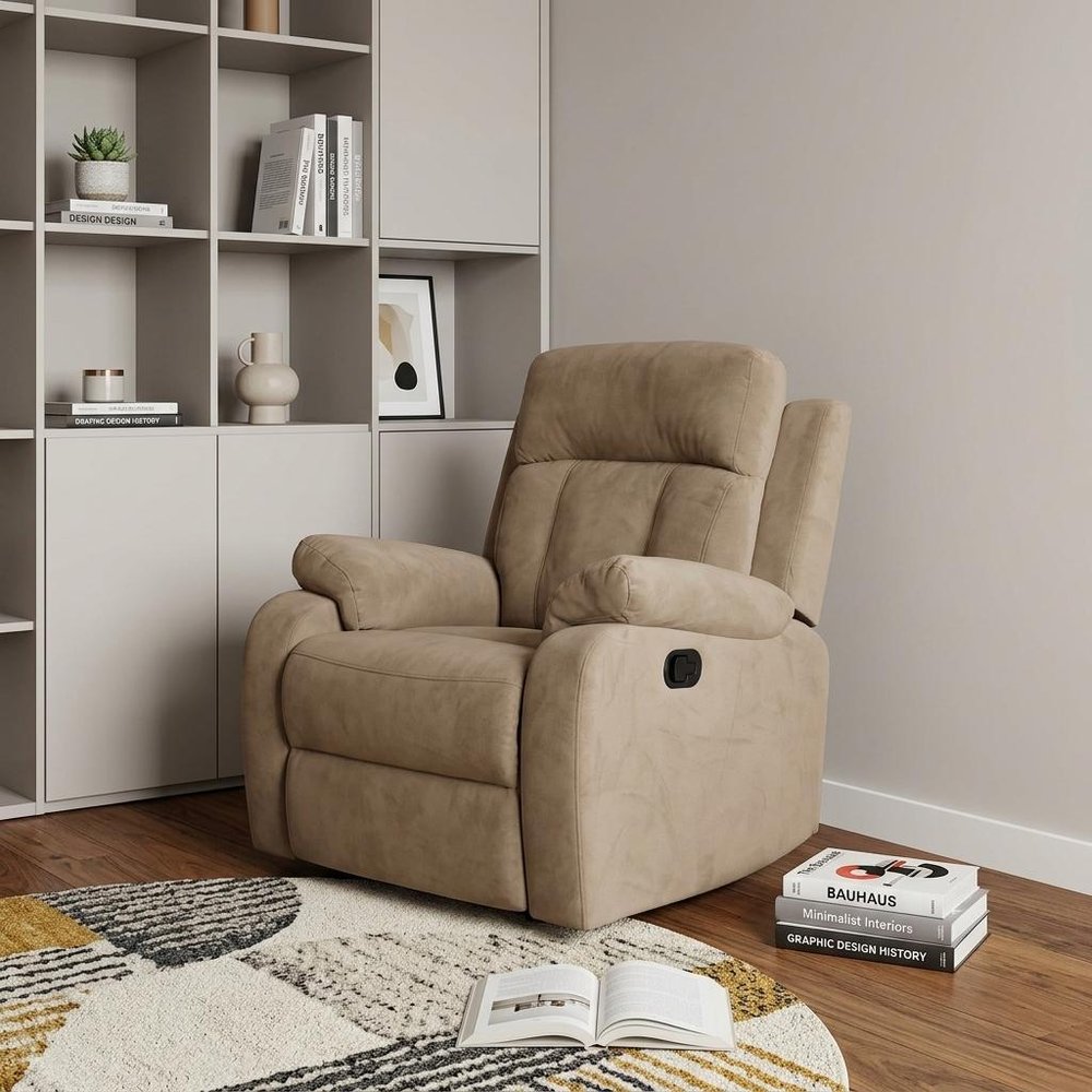 Beige Leather Match Recliner - 63-inch