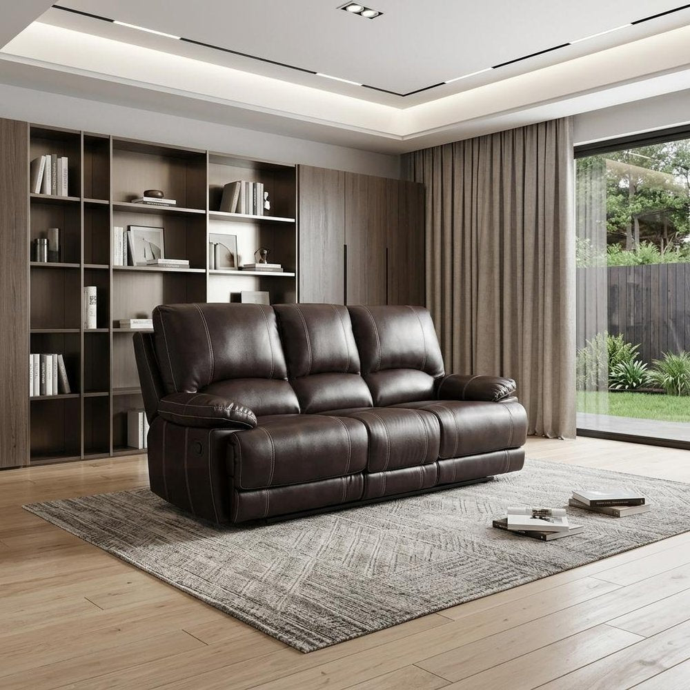 Brown Microfiber Reclining Sofa with Black Legs - 89-inch