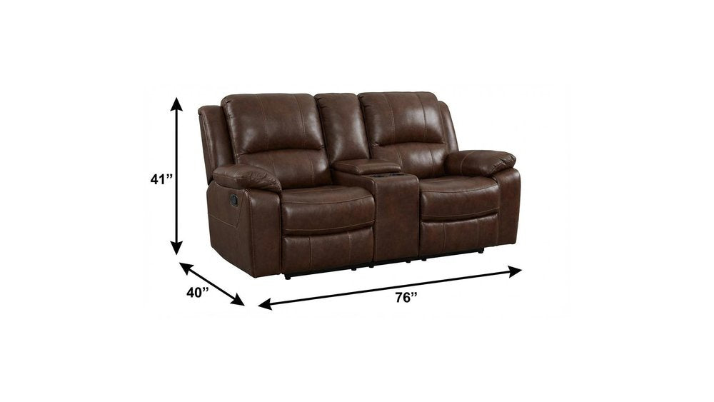 Brown Faux Leather Manual Reclining Love Seat with Storage - 76-inch